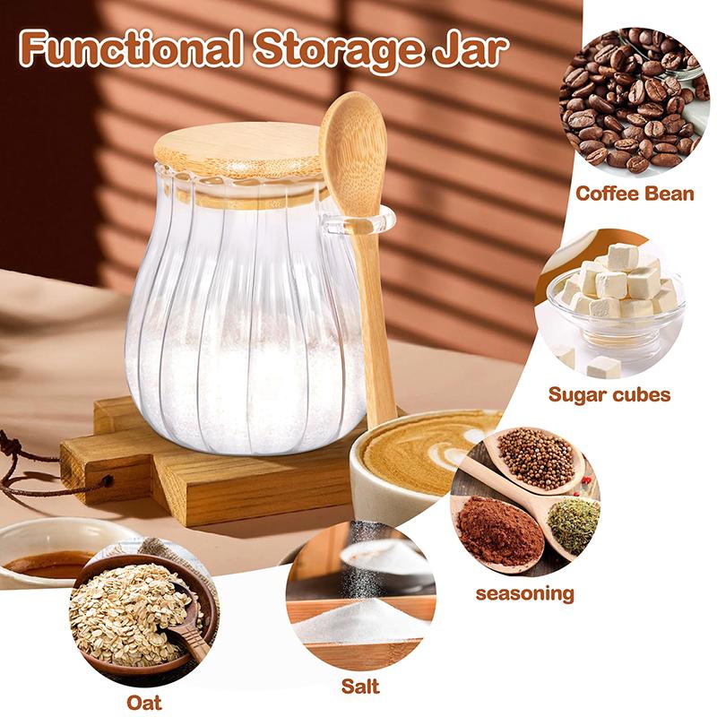 1 Pcs Glass Jars With Lids And Spoons Spice Beans Tea Glass Canisters Sealed Container For Yogurt Oatmeal Kitchen Accessories