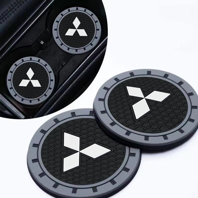 2pcs PVC Non-slip Car Logo Coaster Mat Water Cup Pad for Mitsubishi Lancer EX Galant ASX Outlander Pajero Eclipse Ralliart Colt