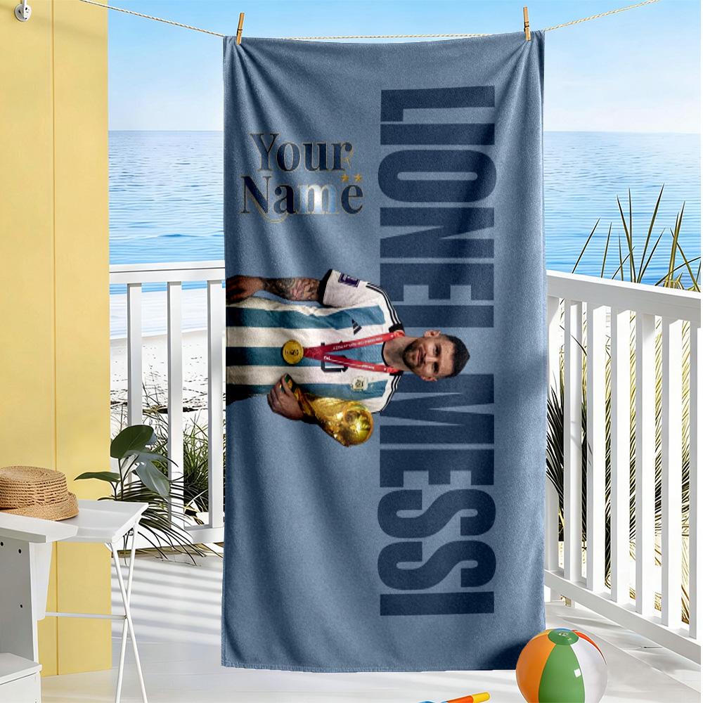 Football Messi Customize Your Name Beach Towel Soft Durable Quick-Dry Suitable for Swimming Gym Camping Yoga Vacation