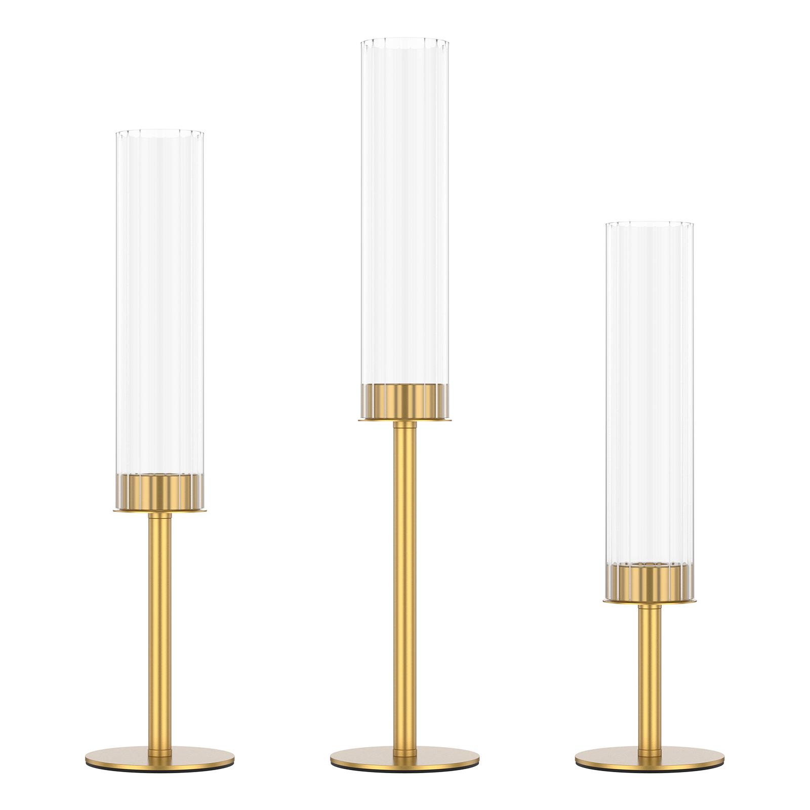 3Pcs Candlestick Holder Hurricane Candle Holder with Ribbed Glass Cylinder Windproof Tall Candlestick Holder for Table Fireplace