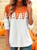 Women Halloween Ghost Printed T-Shirt Long Sleeve Crewneck Loose Tops Casual Orange White Graphic Party T-shirt Women Clothing