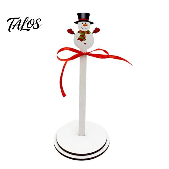 Holiday Kitchen Decor Christmas Wooden Paper Towel Holder, 2D Roll Dispenser with Snowman Countertop Organizer Santa Patterns, Decorative Tissue Stand