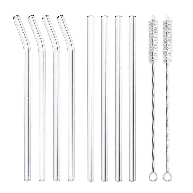 

8Pcs Borosilicate Glass Straws Set Heat Resistant Reusable Drinking Straws with Cleaning Brush for Iced Coffee Tea Cocktail