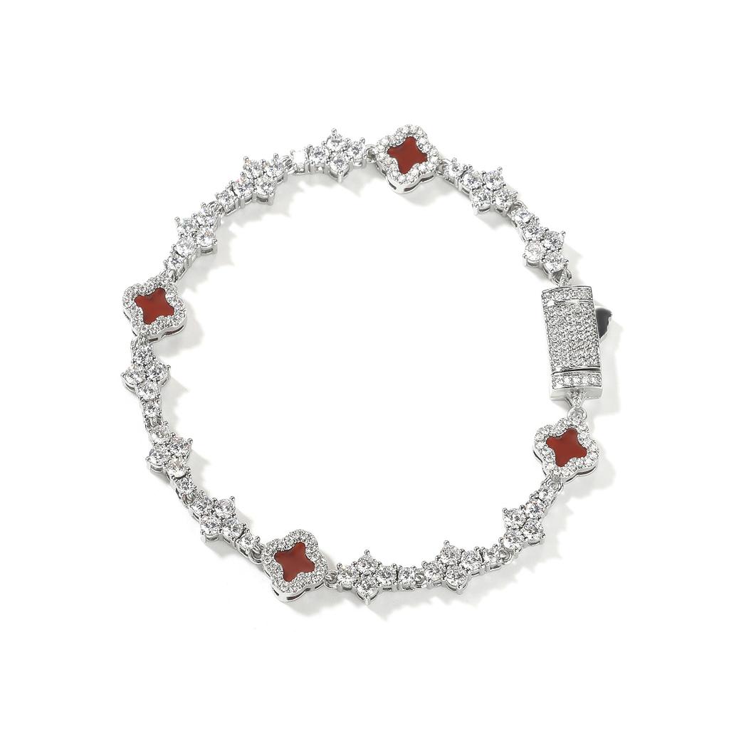 Hip hop ancient clover plane tennis chain zircon bracelet light luxury hip hop bracelet jewelry