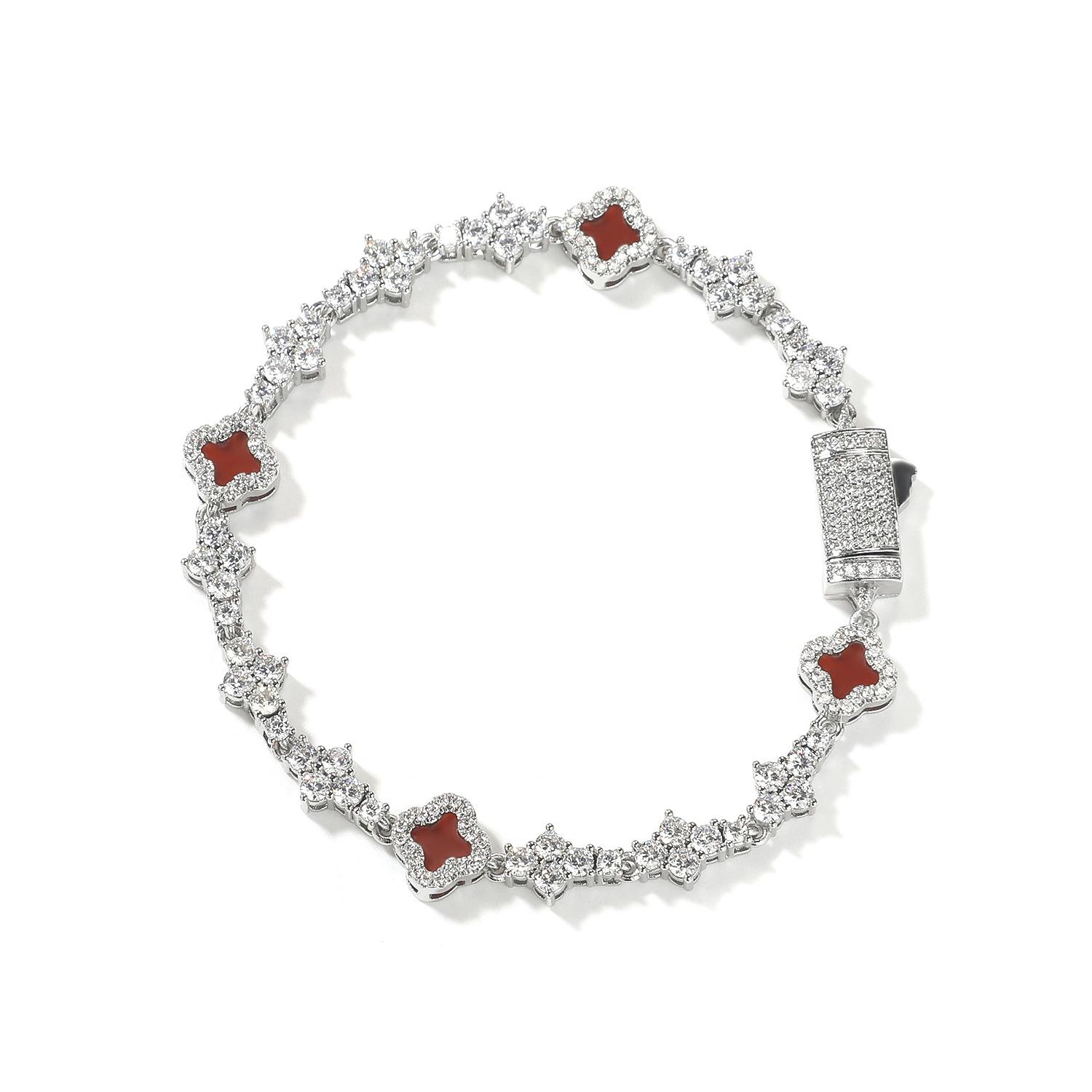 Hip hop ancient clover plane tennis chain zircon bracelet light luxury hip hop bracelet jewelry 7Inch（18cm）