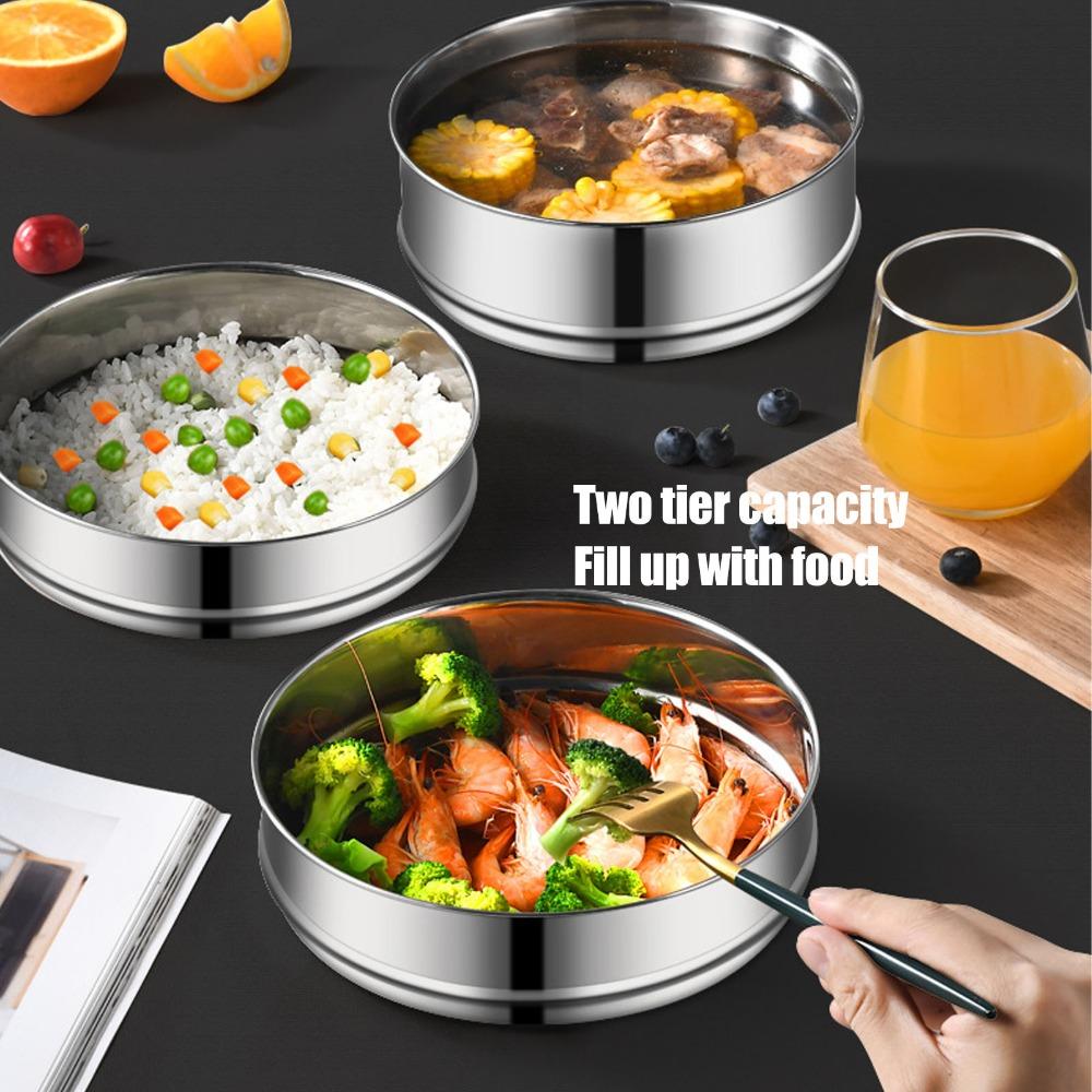 2-Tier Steam Pot 304 Stainless Steel Steaming Pot Durable Stackable Steamer  Pot-in-Pot Cooking