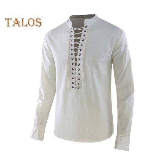 

Весна Осень Мужская Рубашка На Шнуровке Воротник-стойка Длинные Рукава Однотонный Цвет Свободный Ретро Средневековый Средневековый Повседневный Топ Для Косплея Выступлений S белый