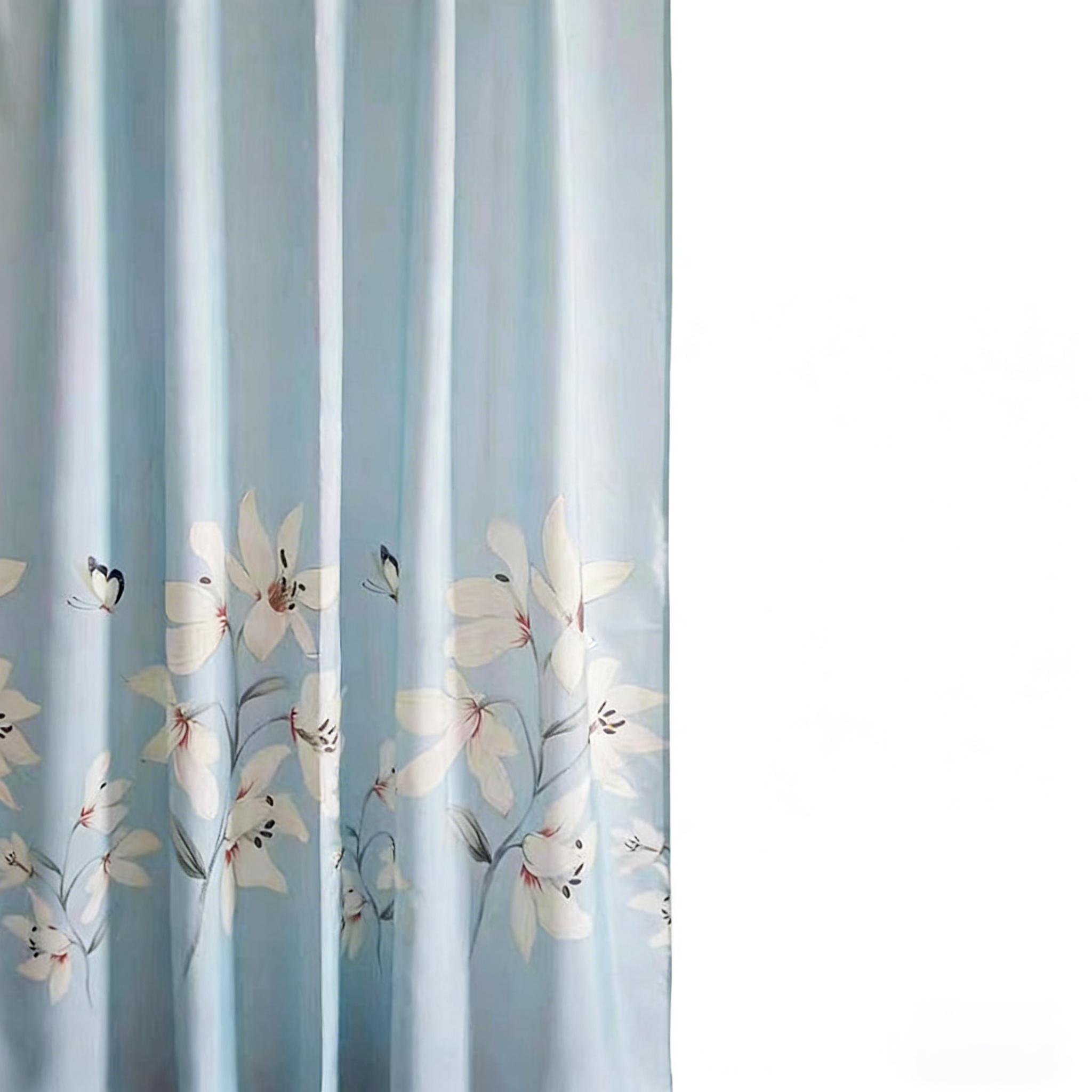 

Polyester Shower Curtain For Bathroom Waterproof & Mildew Resistant Fabric Shower Curtain With Lily Floral Print Heavy Duty W60H190(CM)-1 Pcs