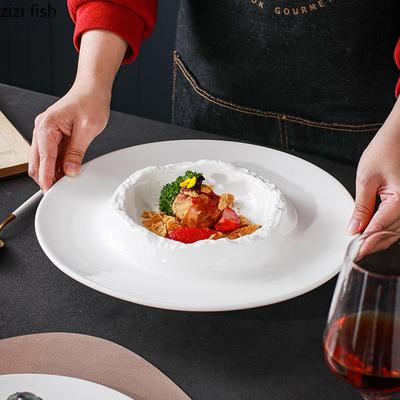 Ceramiczny Talerz Obiadowy Restauracja Kreatywny Nieregularny Gruby Talerz do Zupy Talerz na Makaron Talerzyki na Przekąski Talerzyk Deserowy Jednolity Kolor Zastawa Stołowa