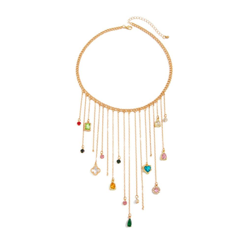 New Luxury Exquisite Colorful Heart Zircon Fringe Pendant Necklace for Women Romantic Vacation Beach Outfit Jewelry Accessories