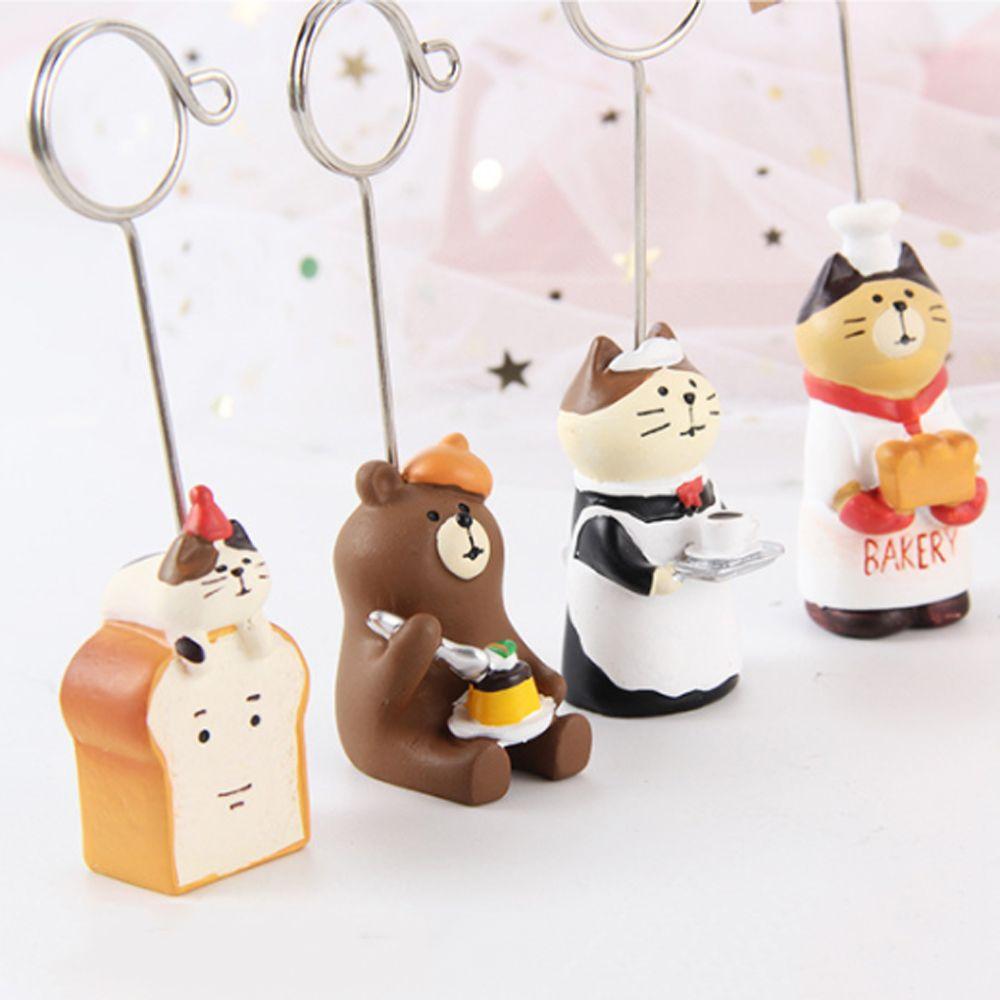 Creative Stationery Resin Message Holder Kawaii Bread Cat Memo Holder Photo Card Stand Memo Clip