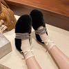 Fashion Retro Style Simple Rhinestone Word Mary Jane Shoes Women's 2025 Winter New Wear Light Mouth Wool Cotton Shoes
