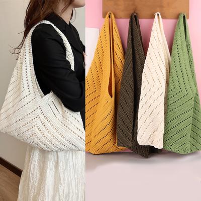 Artistic Style Colorful Knitted Bag Fashionable Casual Shoulder Bag Large Capacity Fresh Commuter Tote Bags For Women Gift
