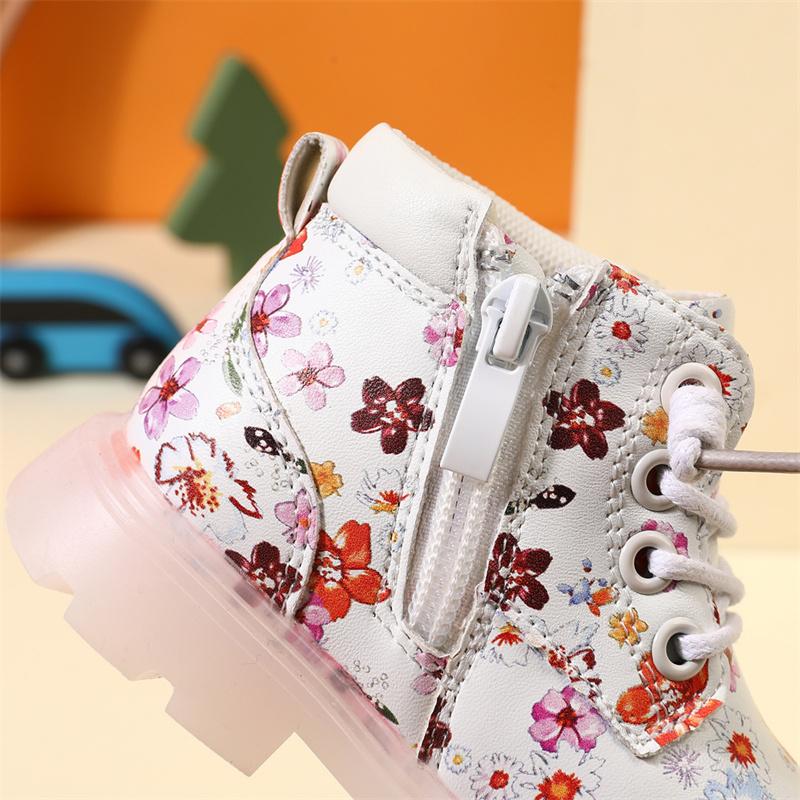 Autumn Baby Boots For Girls Leather Flower Ankle Boots Rubber Sole Zip Side Toddler Kids Boots 15-25