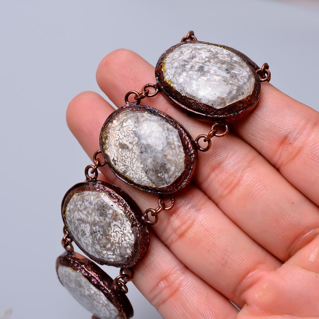 Fossil Coral Stone Electroformed Statement Unique New Bracelet Jewelry Copper V-76