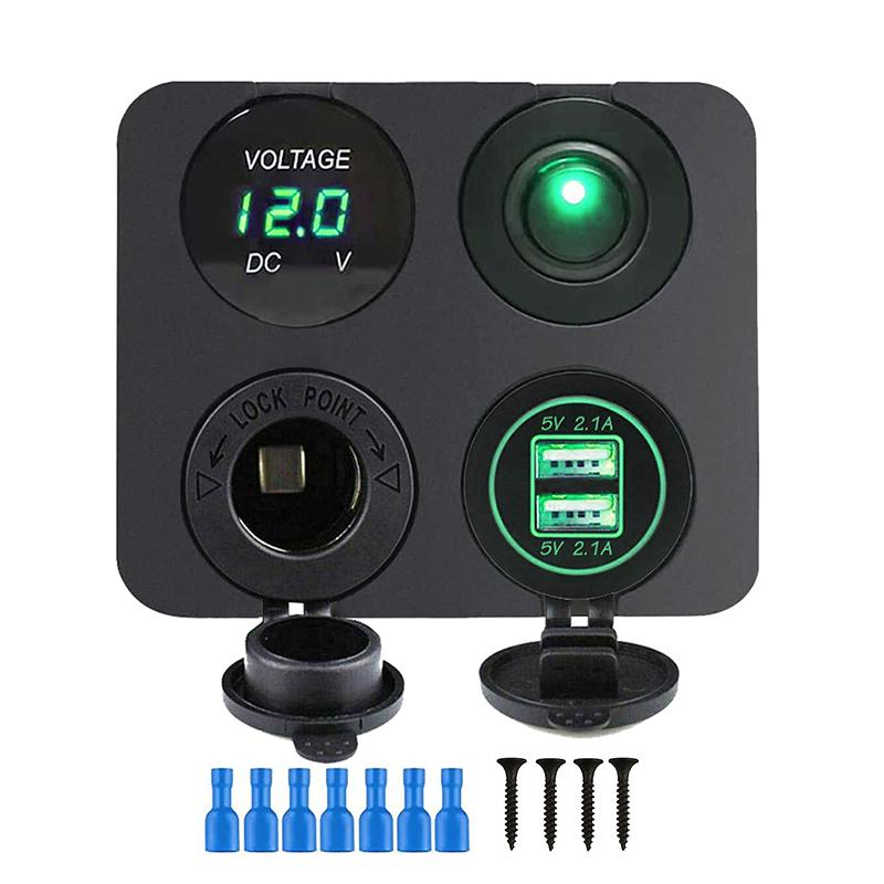 12V USB Panel socket 4 în 1 Dual USB încărcător cu comutator basculant auto priză voltmetru digital pentru mașina, barca, camionul, RV