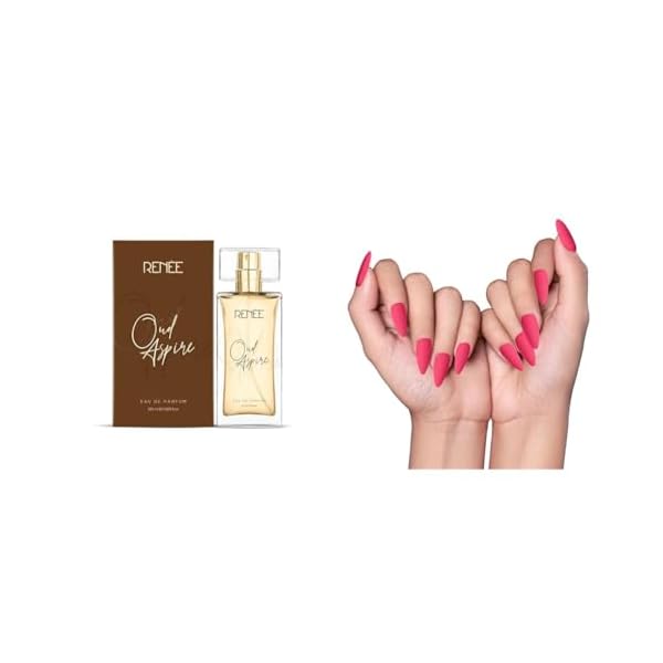 

RENEE Eau De Parfum OUD Aspire Premium Long Lasting Luxury Perfume Scent & RENEE Long Stick On Nails L MTN 02