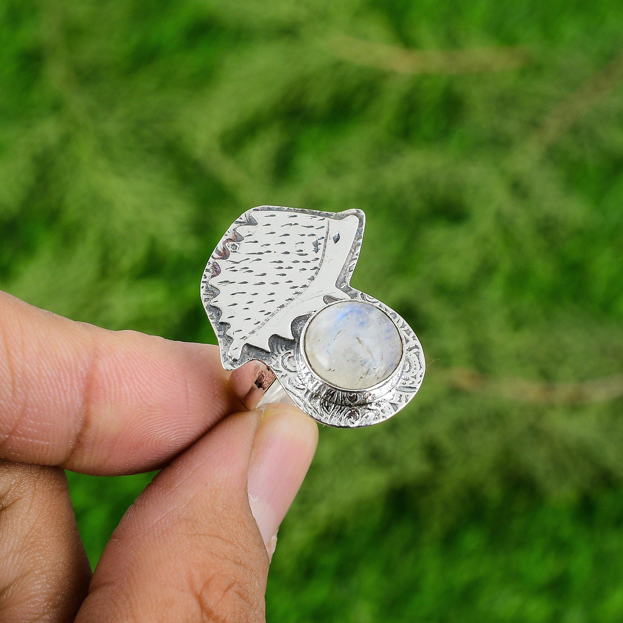 

Rainbow Moonstone Stone 925 Silver Artisan Statement Bezel Ethnic Sister Ring Adjustable