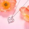 Silver Plated Double Heart “Mom” CZ Pendant Necklace, Mother’s Day Gift Cable Chain Necklace for Women
