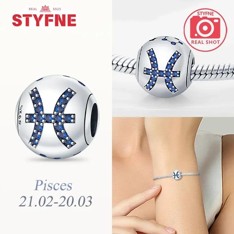 

Exquisite Blue Zircon Twelve Zodiac Symbols Gemini Leo Libra Original Copper Beads Fit Bracelet Women Diy Gift Accessory