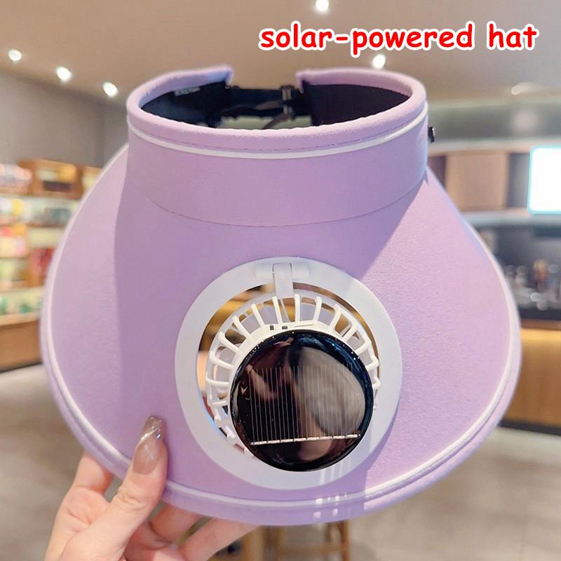 Wide Brim Sun Hat with Detachable Solar Fan Breathable UV Block Outdoor Visor for Summer Camping Beach Trips