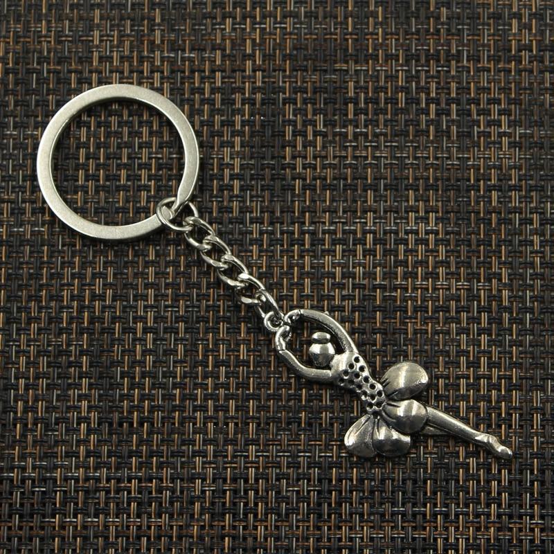 Fashion 30mm Key Ring Metal Key Chain Keychain Jewelry Antique Silver Color Plated Ballet Dancer 51x20mm Pendant