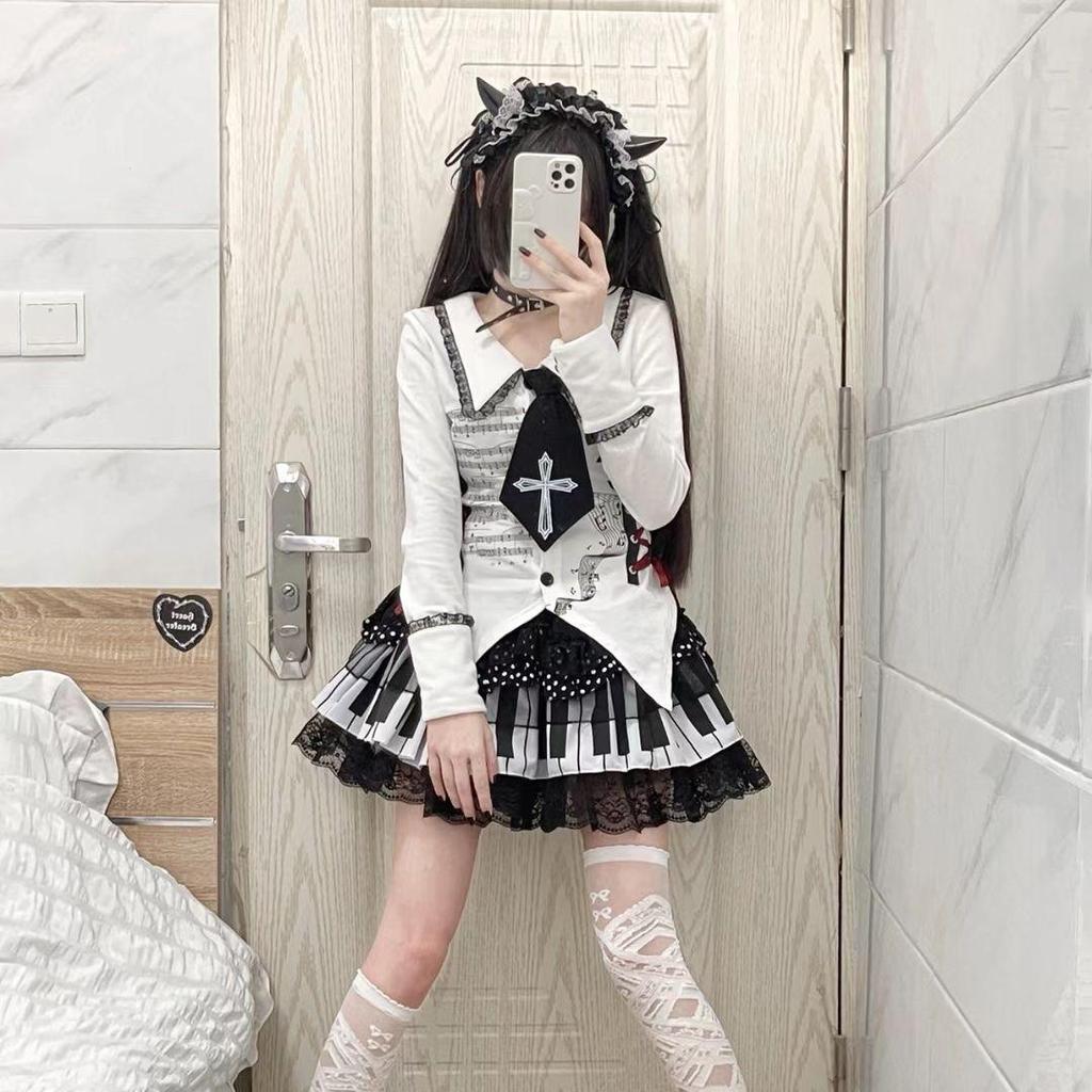 Japanese Spicy Punk Y2K Black & White Polka Dot Lace Mini Skirt