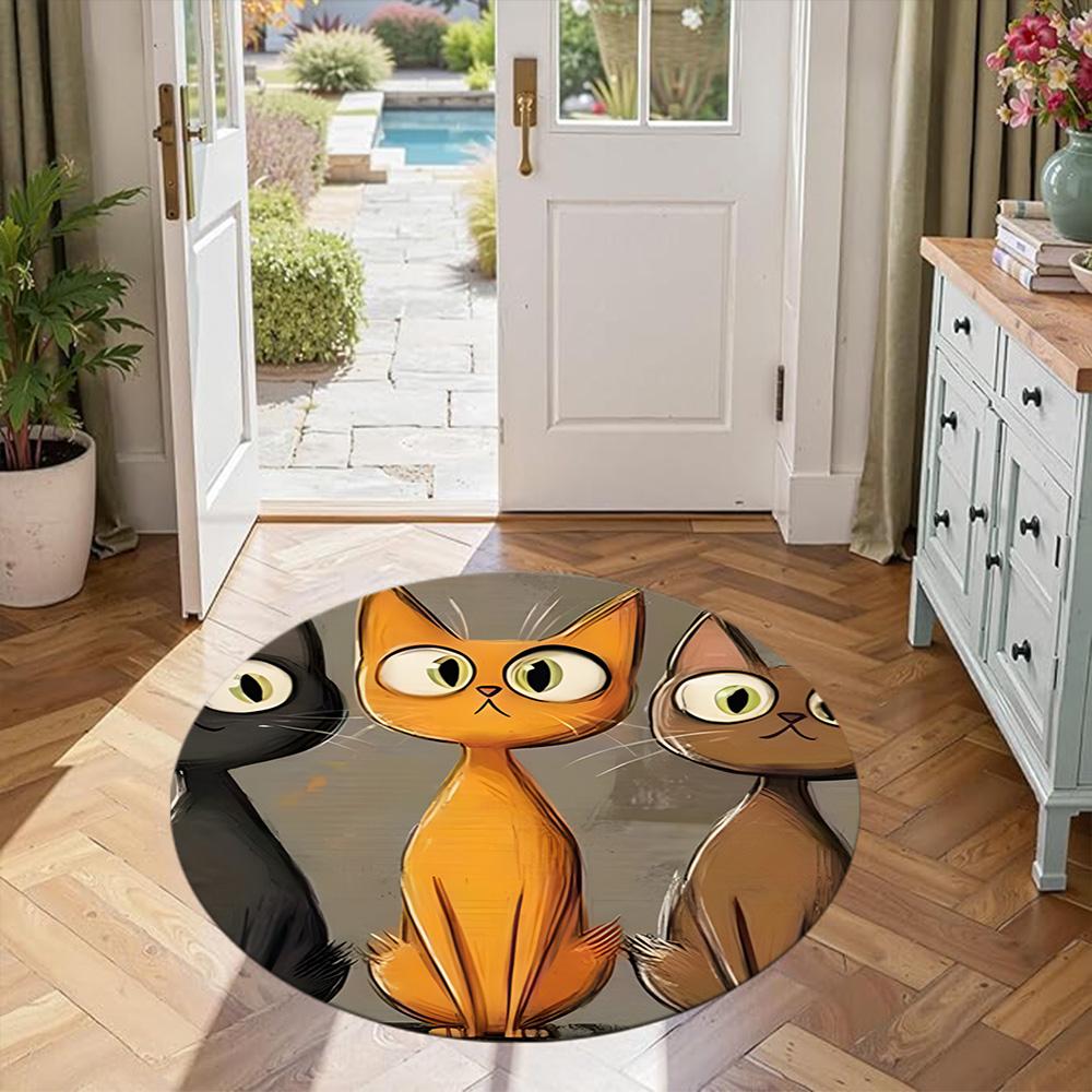 Cat Round Office Rug Perfect for Living Rooms Hallway Balcony Playrooms Anti-slip Round Rug Anime Office Decor