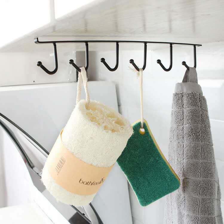 Iron Cabinet Storage Rack with 6 Multifunctional Nail-Free Hooks