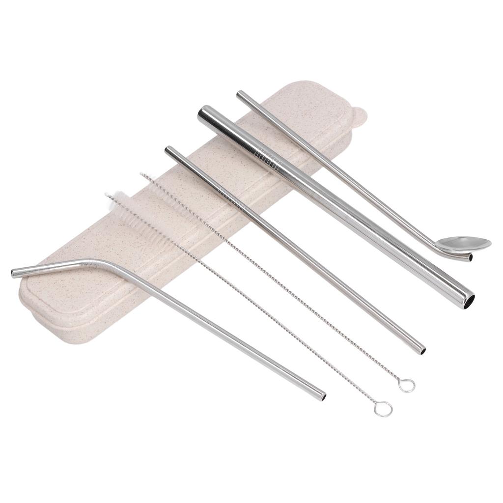 Portable 304 Stainless Steel Drinking Straws Spoon Set Reusable Cocktail Drinking Straws with 2