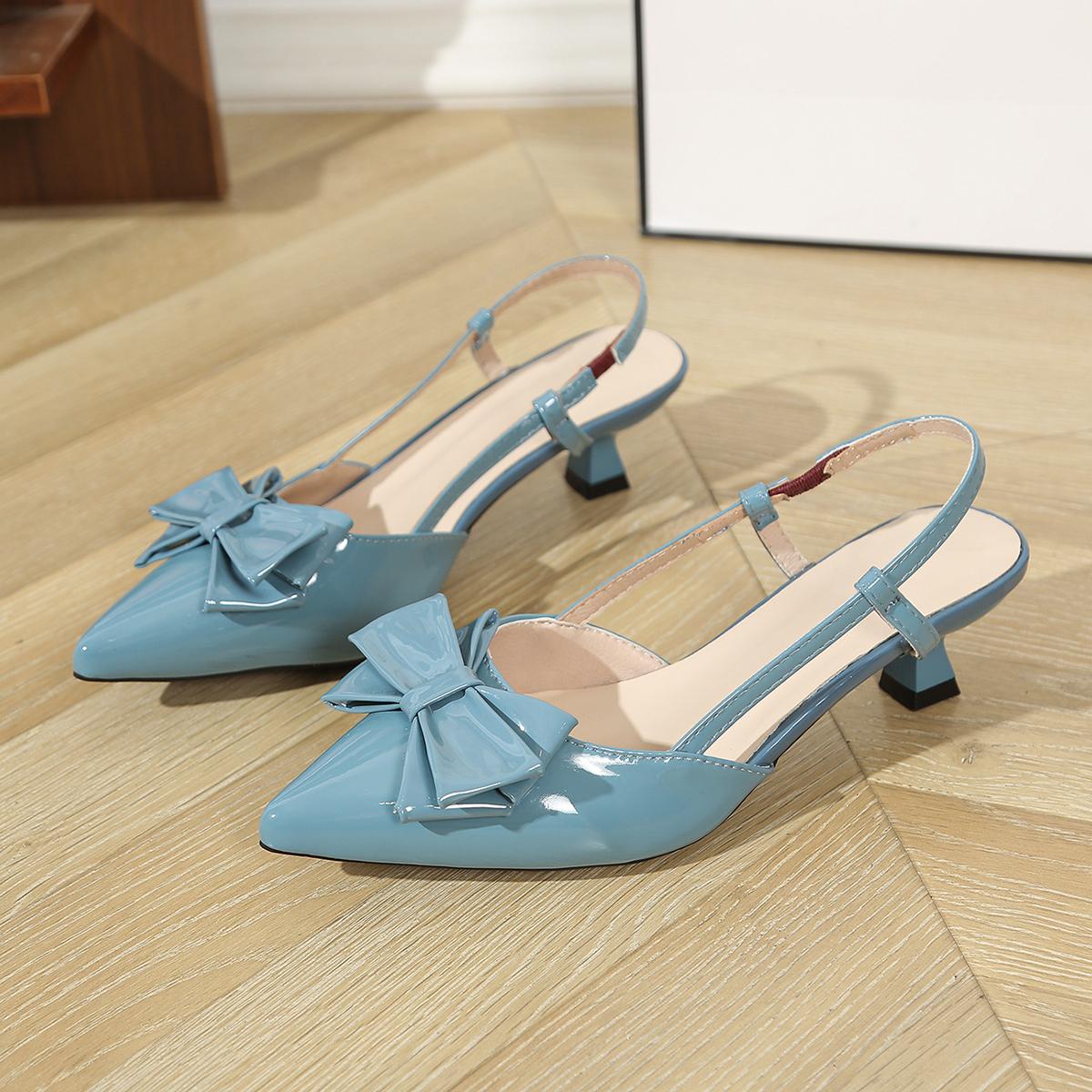 

Модные женские летние босоножки на высоком каблуке, бежевая лакированная кожа, офисная работа, шпилька, роскошный драматичный бант, вечеринка, выпускной, женская обувь 42 синий