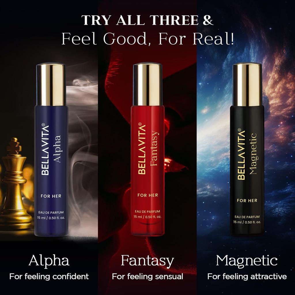 BELLAVITA Fantasy Parfémovaná voda pro ženy 15ml Dlouhotrvající prémiová smyslná vůně s růžovým pepřem, jasmínem a pačuli