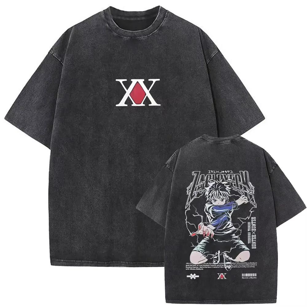 Washed Vintage Anime Hunter X Hunter T-shirt Killua Zoldyck Graphic T Shirt Men Women Clothing Oversized Crewneck Tshirt