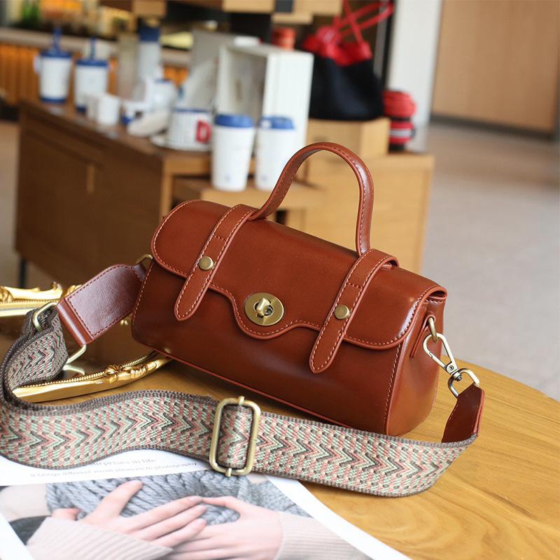 Pure Cowhide Portable Messenger Bag Women'S Versatile Leather Wide Shoulder Strap Cambridge Bag Cowhide Casual Women'S Bag