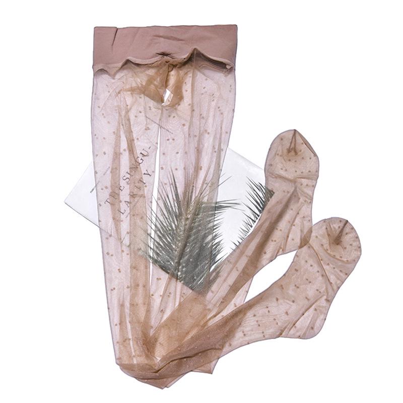 Ultra-Thin Plus Size 512-Needle Polka Dot Stockings with Foot Shape - Seamless, Silky, High-Transparent 360 Gusset.