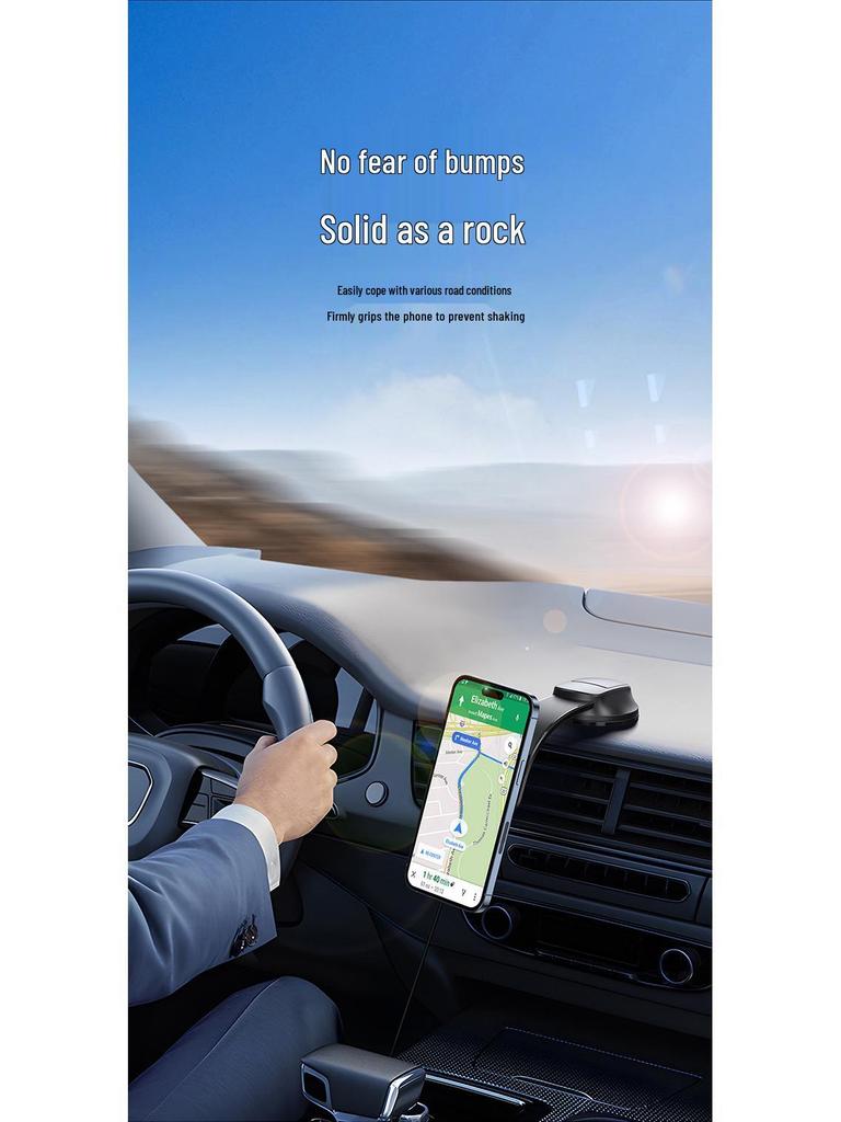 15W Magnetic Car Phone Holder & Wireless Charger with Suction Cup - QI Fast Charging & Navigation Support