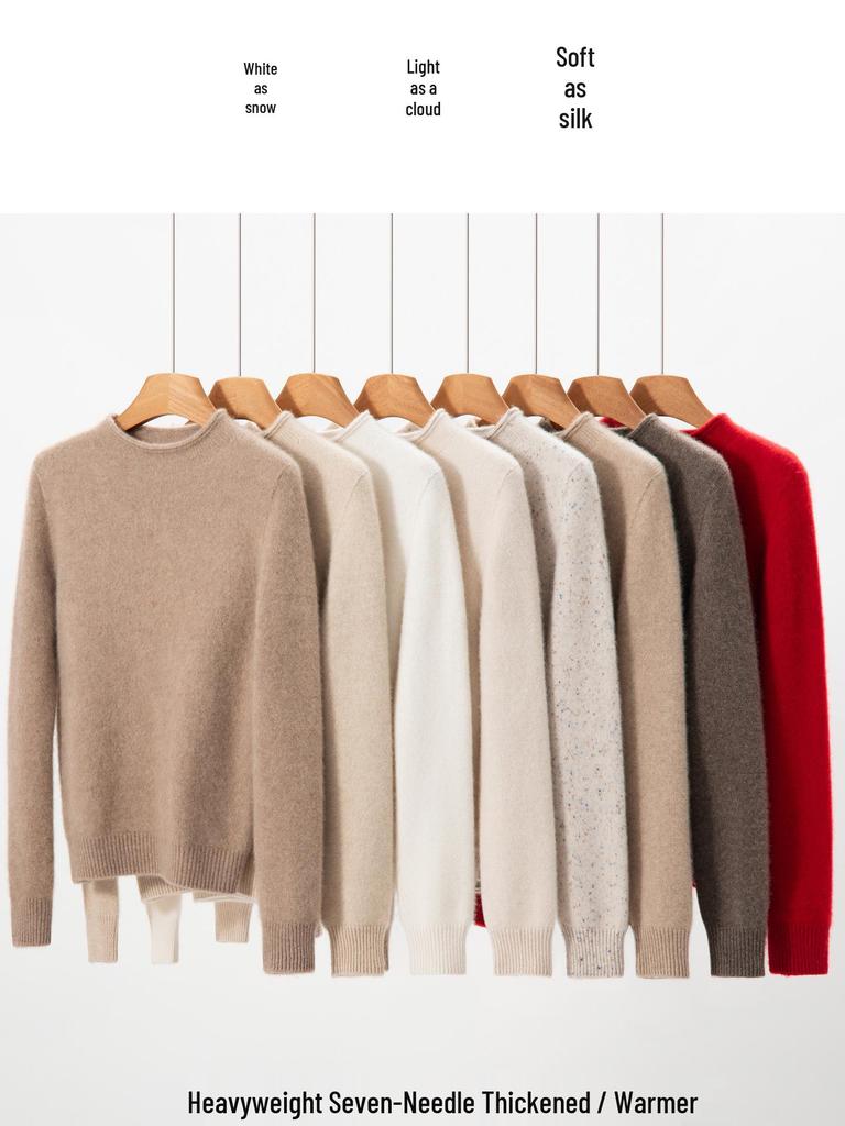 Women's 100% Pure Cashmere Sweater - Thickened, Half-High Neck, Rolled Hem, Solid Color, Loose Knit for Autumn and Winter.