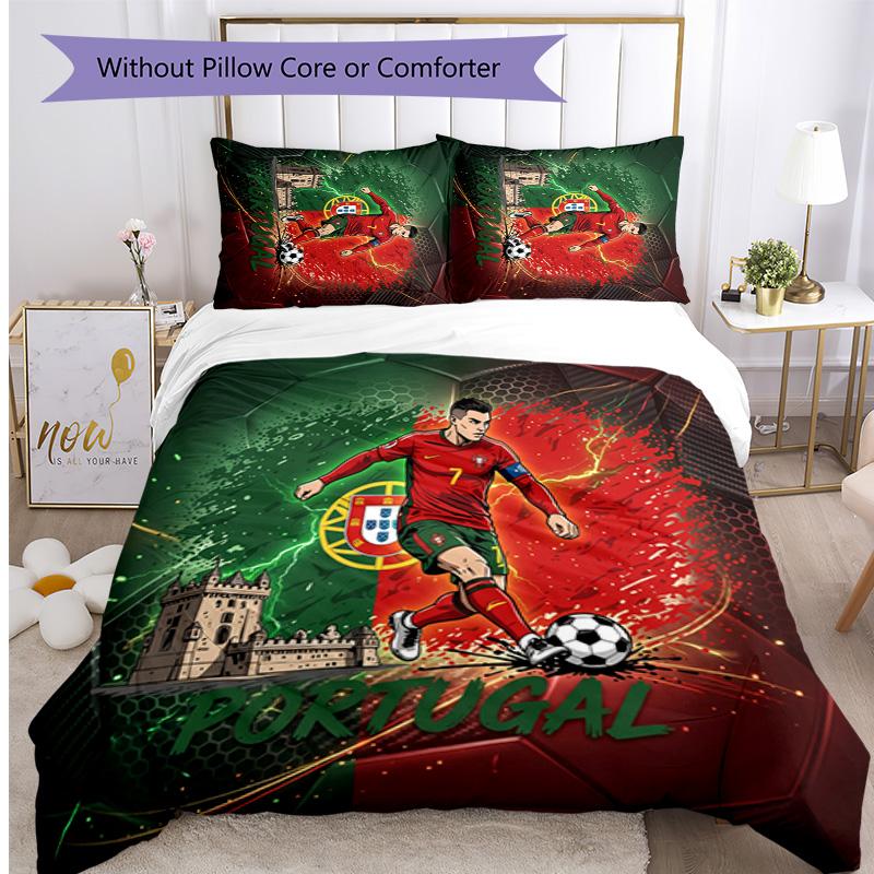Set Biancheria da Letto Stampata Calcio Portogallo 3 Pezzi Set Copriletto Traspirante Accogliente come Regalo per la Casa Nuova o per le Feste
