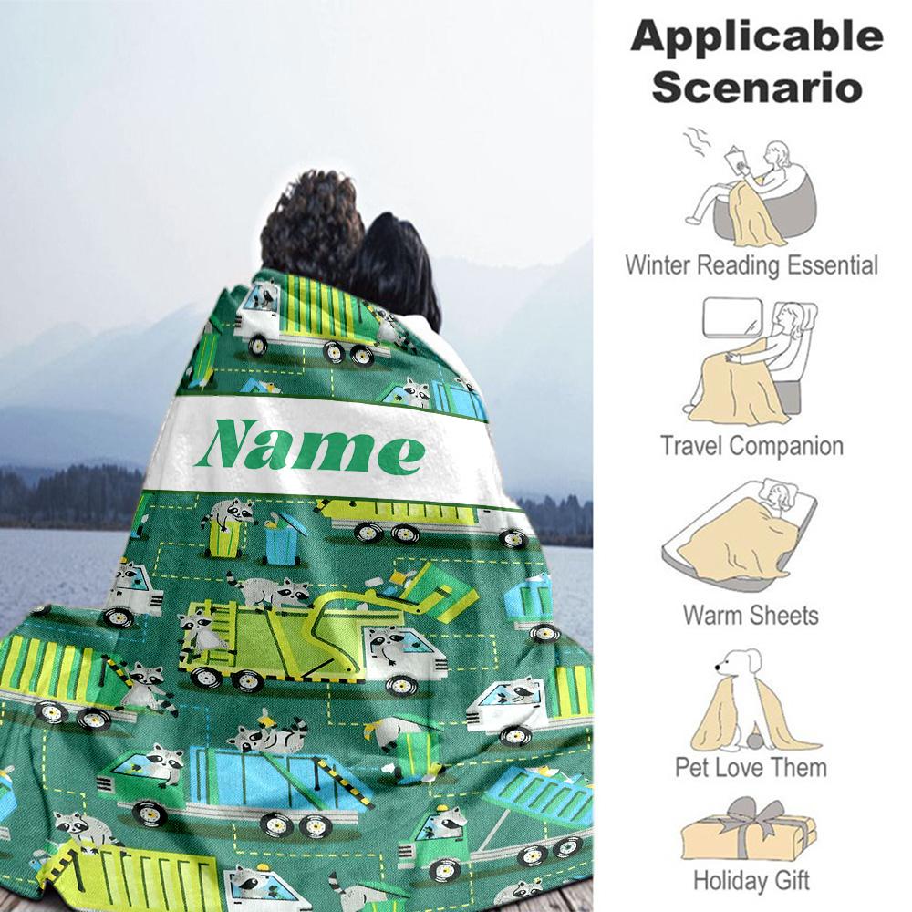 Garbage Truck Personalized Text Blanket Throw Personalized Blanket Warmthful Decor Versatile for Sofa Picnics Bedding Nap Ideal for All Seasons