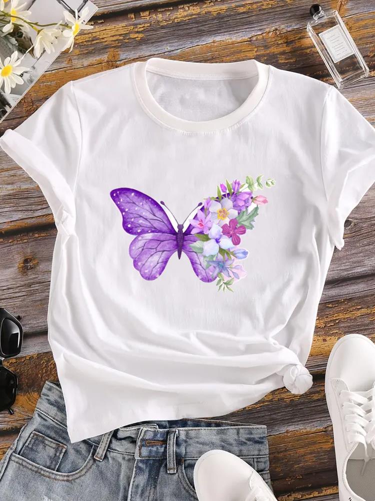 (Asian Size) sweet flower trend Printed Female Top T Shirt Clothing Lady o-neck Short Sleeve T-shirts Casual Fashion Women Graphic Tee