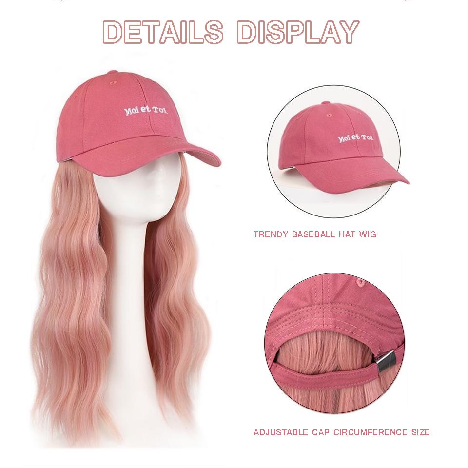 Synthetic Baseball Cap Hair Wig Pink Cap Hair Extensions Naturally Connect  Adjustable Hat Wig Heat Resistant Daily Use Wig