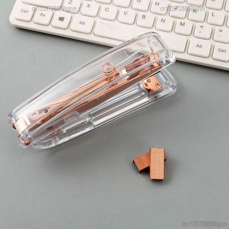 Delvtch Transparent Stapler Fit For Metal 12# 24/6 Staples Rose Silver Color Office Accessories School Stationery Binding Supply