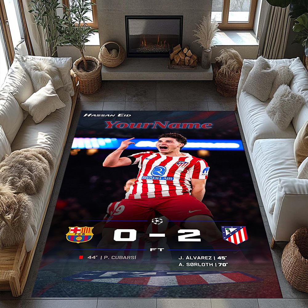 Atletico Madrid Personalized Name Carpet Perfect for Bedrooms Foyer Hallway Entryway Anti-slip Rug Decorate Offices Gift for Festivals