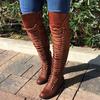 Elegant Womens Over The Knee Lace Up Bandage Thigh High Combat Low Heel Boots Flat Shoes For All-day Comfort