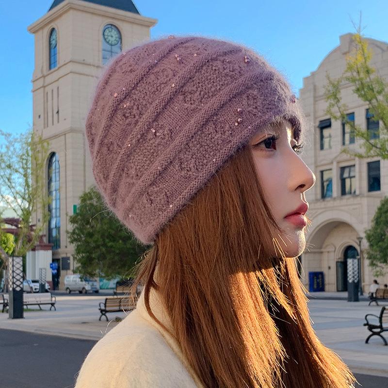Rabbit Fur Wool Hat Women's Autumn and Winter New Loose Warm Ear Protection Pullover Hat Knitted Hat