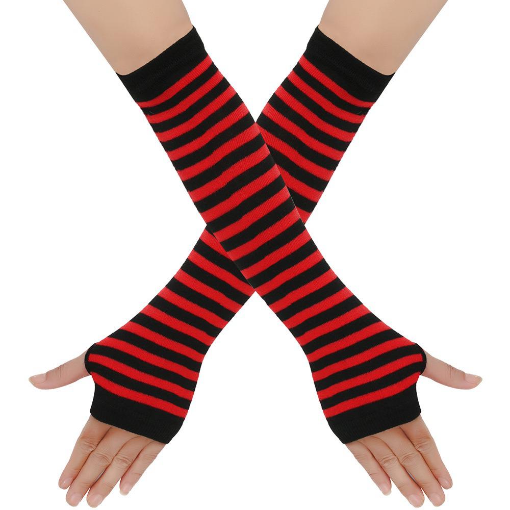 

32СМ Темно-полосатые вязаные митенки - Осенне-зимний стиль