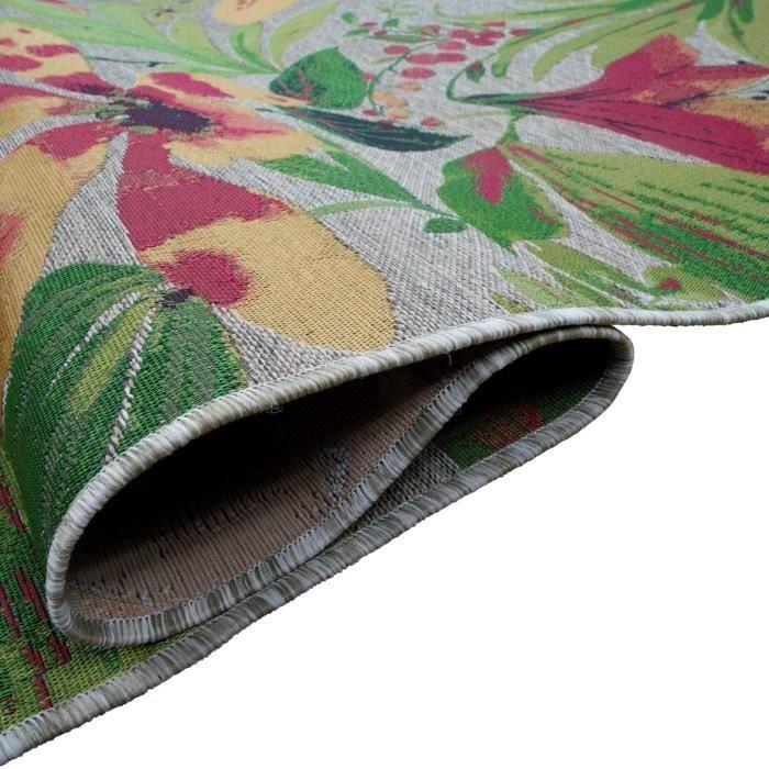 Tapis salon motifs fleurs vert multicolore 123x180