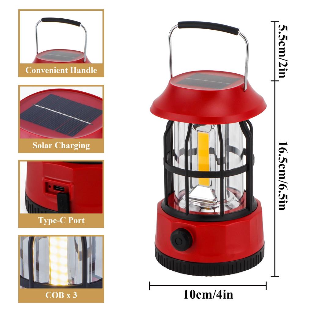 Set of 2 LED Solar Rechargeable IPX3 Water-Resistant Portable Emergency Outdoor Camping Lights Outage Hurricane Hiking (Red)
