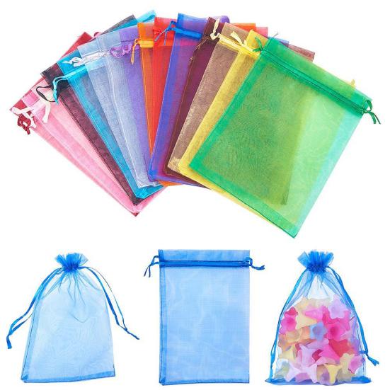100Pcs/Set Mini Mixed Color Drawstring Candy Jewelry Storage Mesh Bag Container