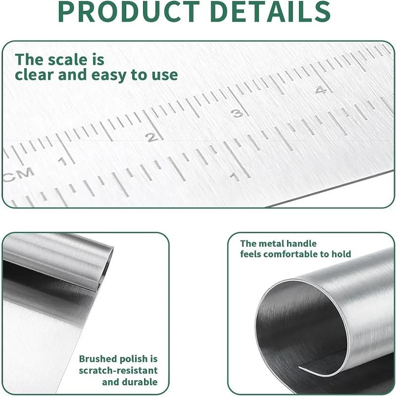 Stainless Steel Dough Scraper with Scale Pastry Cutter Cake Spatula Bread Pizza Flour Scraper Baking Tools